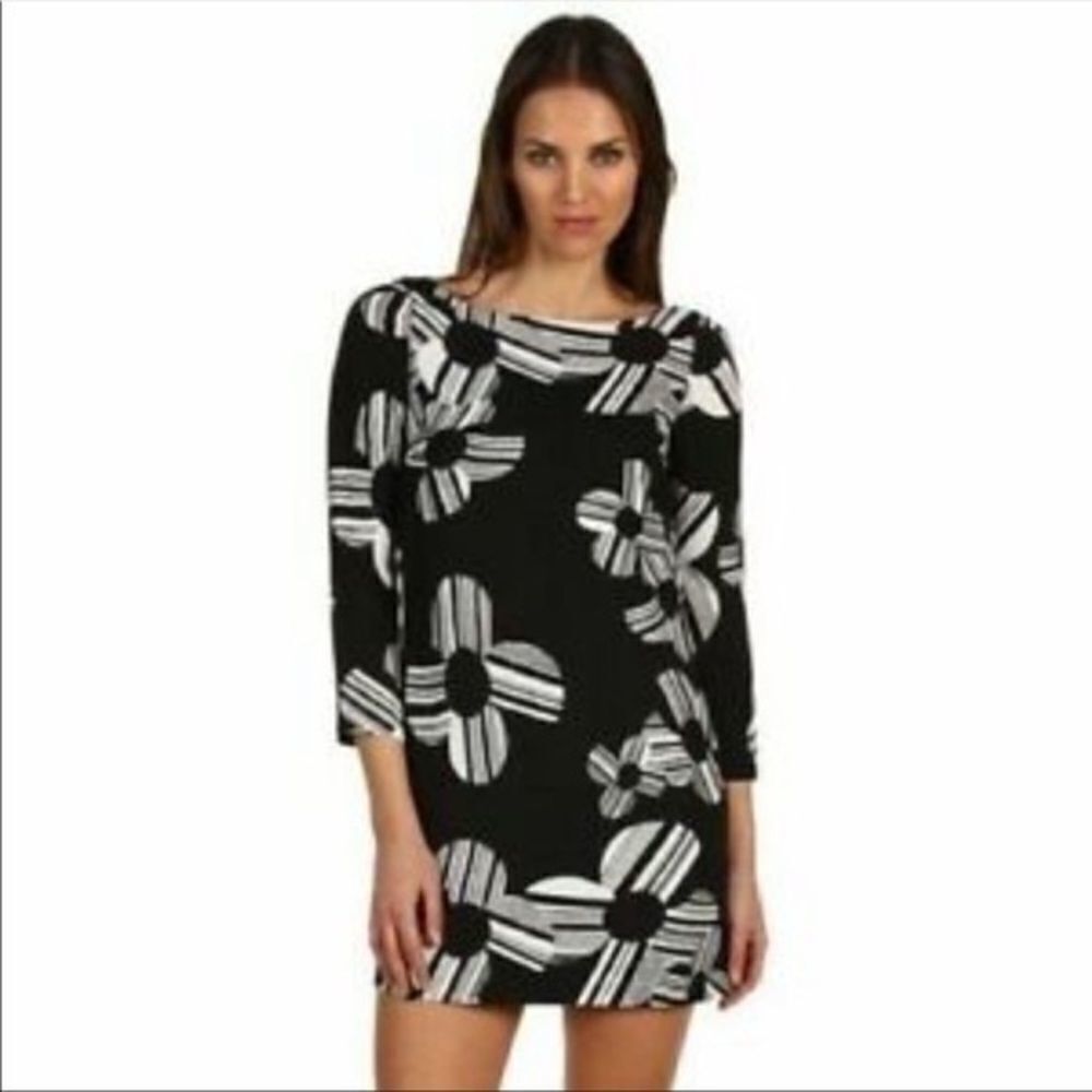 Juicy Couture Pop Art Retro Flower Power Mini Dress Black / White size 0‎